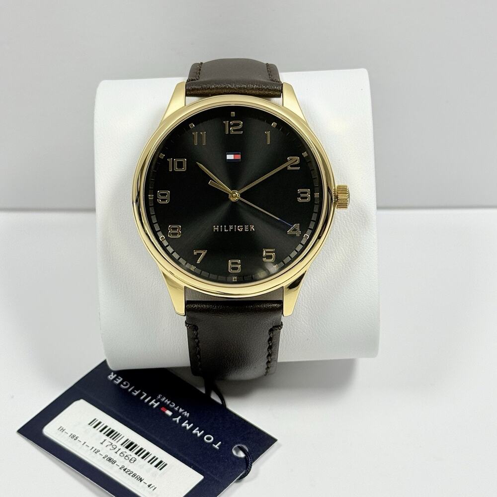 Tommy Hilfiger 1791660 Black Dial Brown Leather Strap 44mm Men’s Watch